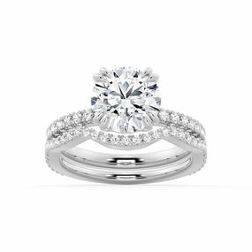 Charming Details Captivating Touch Solitaire Round Cut Engagement Ring Set With Matching Wedding Band