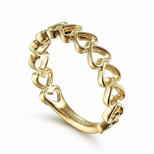 Premium Quality 14K Yellow Gold Sideways Heart Stackable Ring
