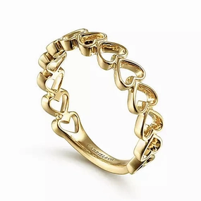 Premium Quality 14K Yellow Gold Sideways Heart Stackable Ring