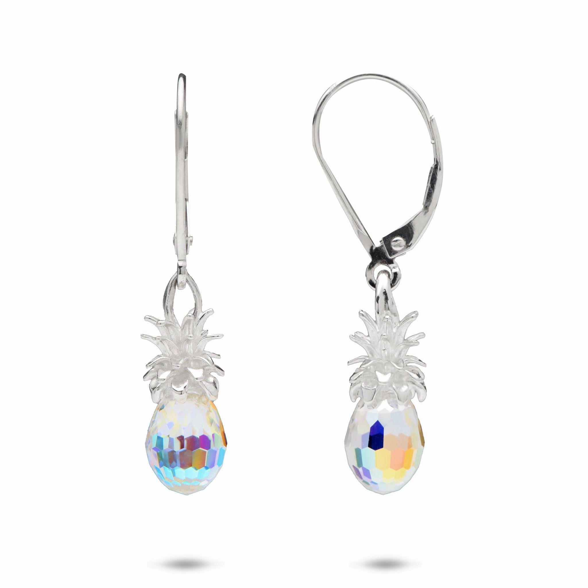 Polished Accessory Crystal Pineapple Earrings in Sterling Silver