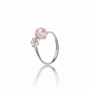Pick A Pearl Plumeria Ring in White Gold Shaped Precision