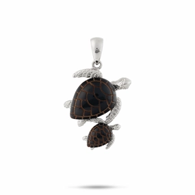 Opulent Glow Exquisite Craft Honu Black Coral Pendant in White Gold - 22mm