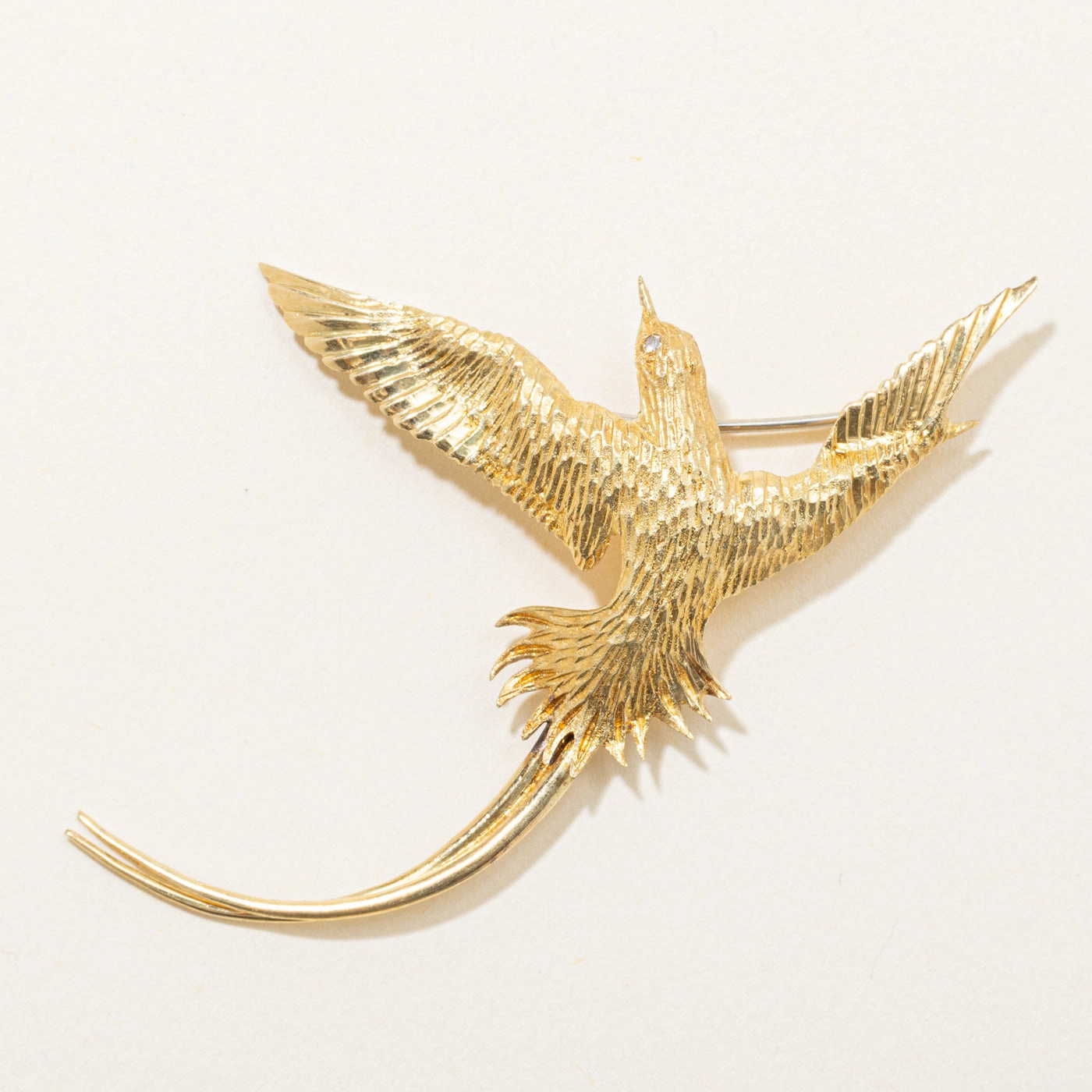 18k Yellow Gold Diamond Large Phoenix Brooch Graceful Form Classic Glow