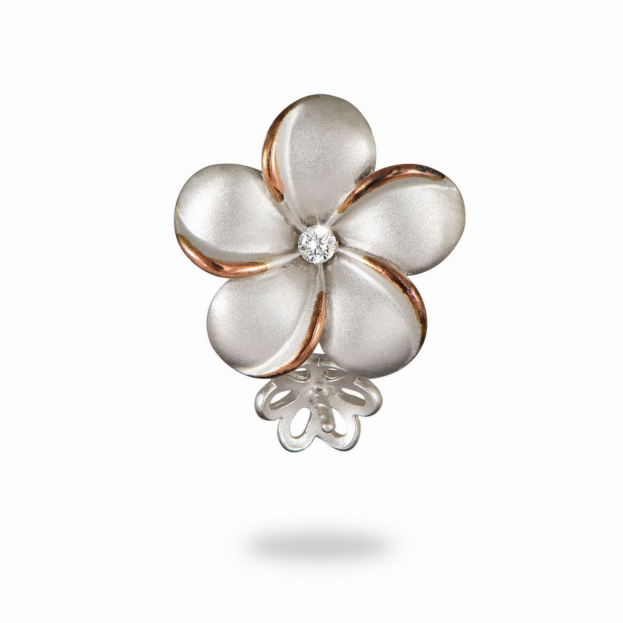 Refined Craft Pick A Pearl Plumeria Pendant in Sterling Silver with Cubic Zirconia - 15mm