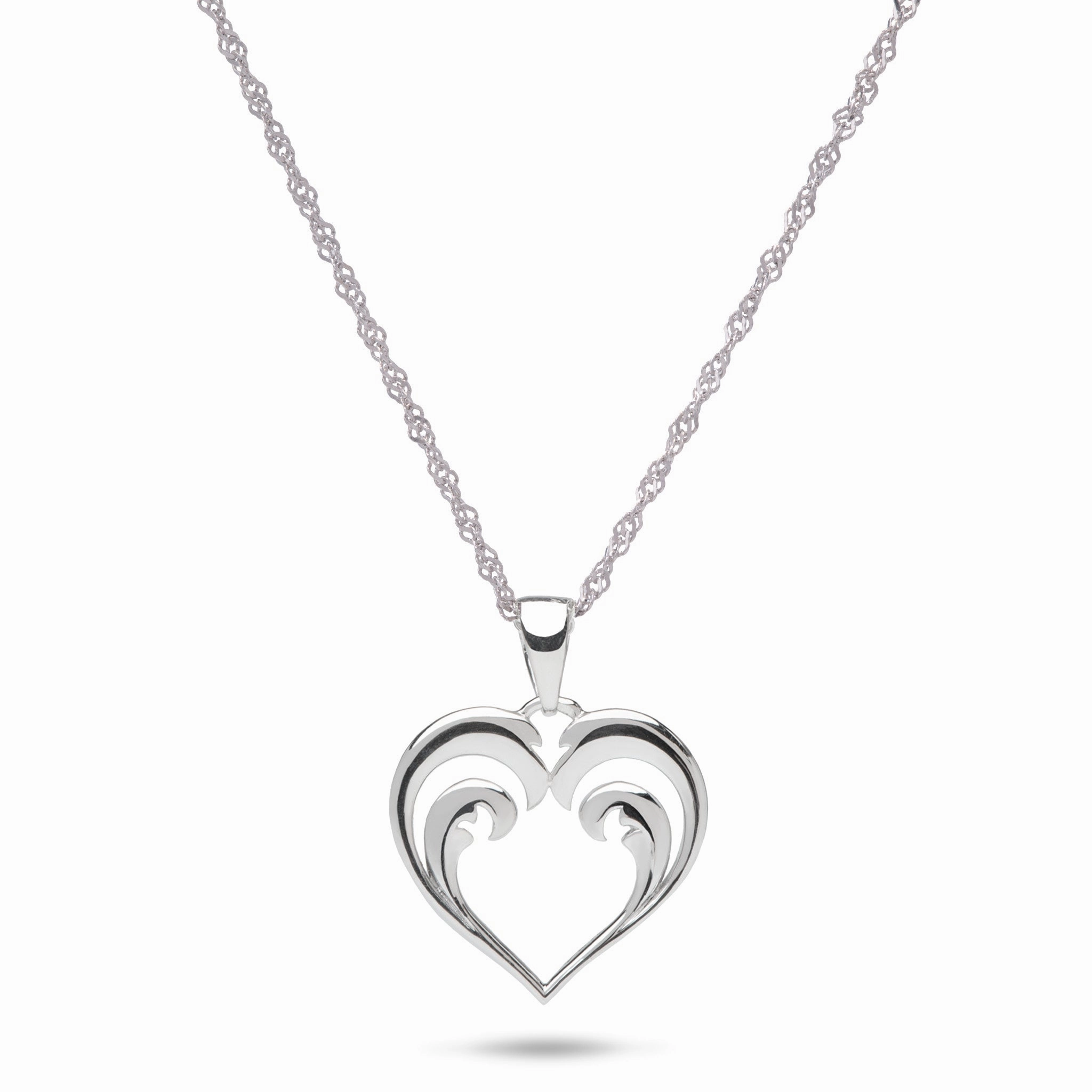 Graceful Sparkle Radiant Shine Look 18" Nalu Heart Pendant with Chain in Sterling Silver - 15mm