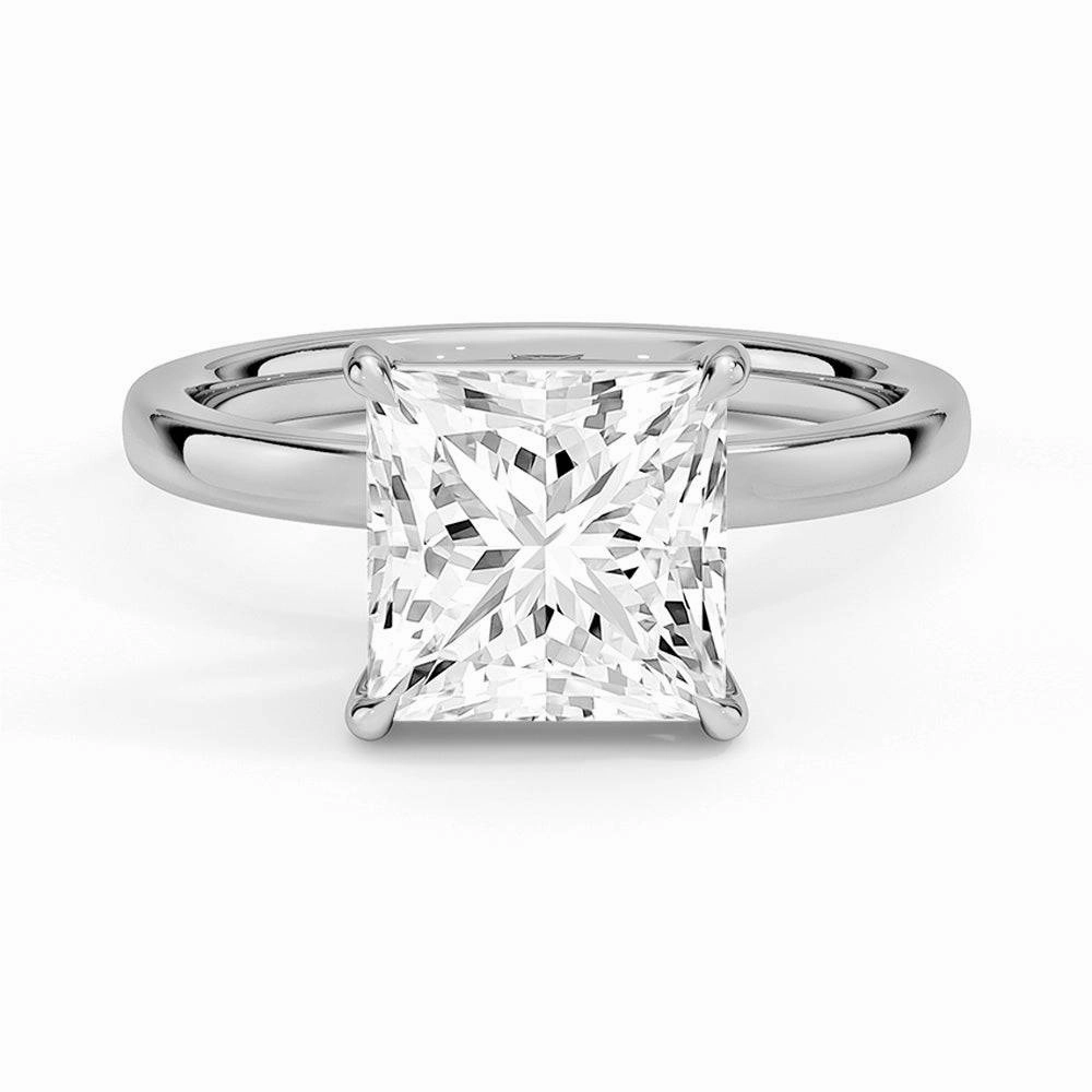 Edgy Detail Classic Solitaire Princess Cut Moissanite Engagement Ring