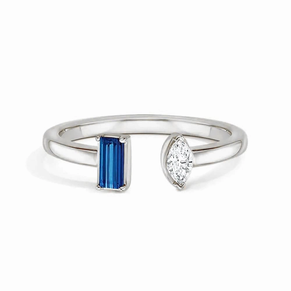 Alluring Shine Bold Layering Lab Grown Sapphire and Diamond Toi et Moi Open Promise Ring