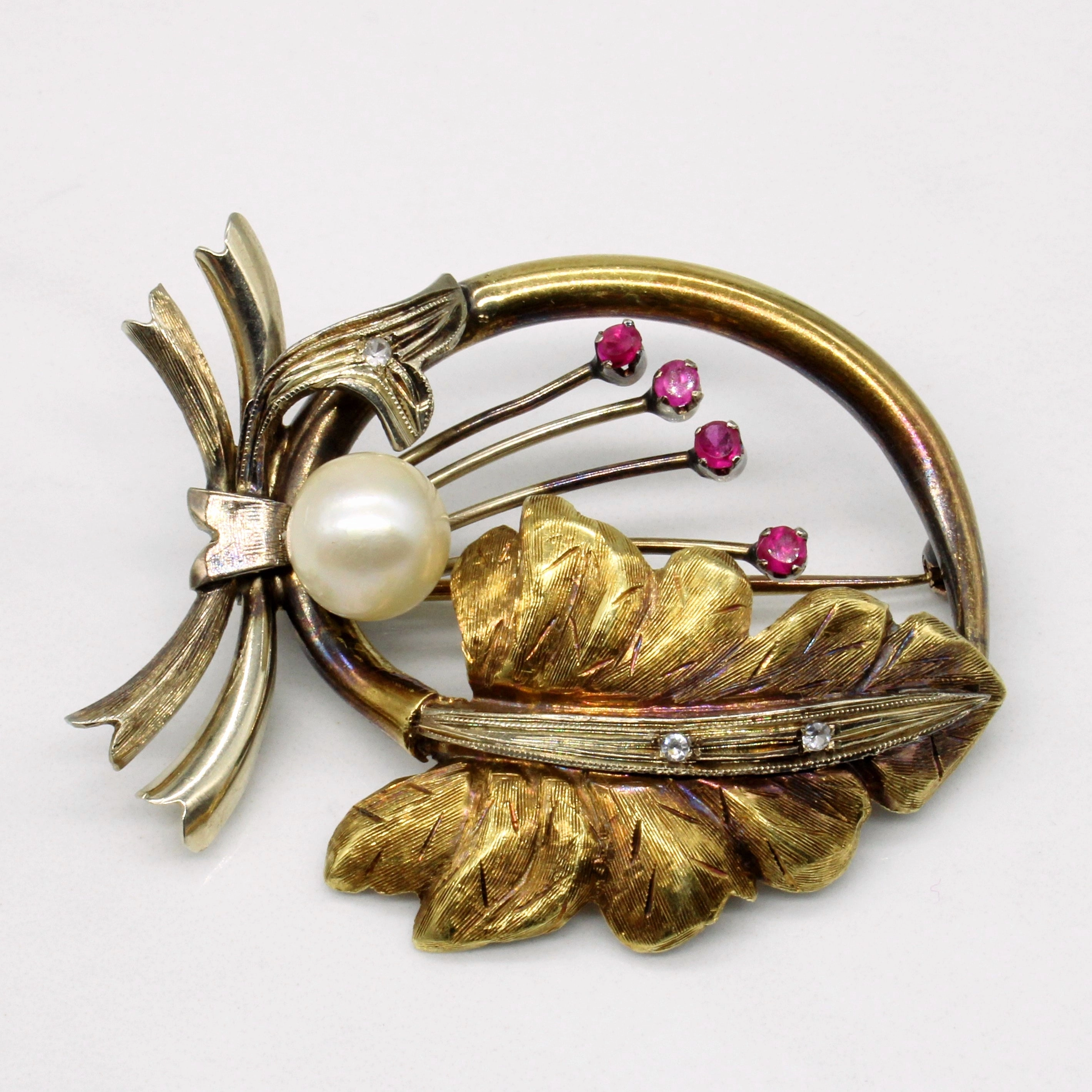 Model Mood Shimmering Accent Synthetic Ruby, Paste & Pearl Brooch | 0.12ctw |