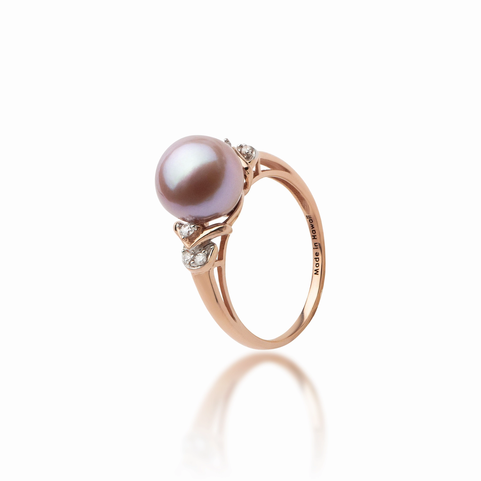 Exquisite work Lilac Freshwater Pearl Ring in Rose Gold with Diamonds - 9-10mm