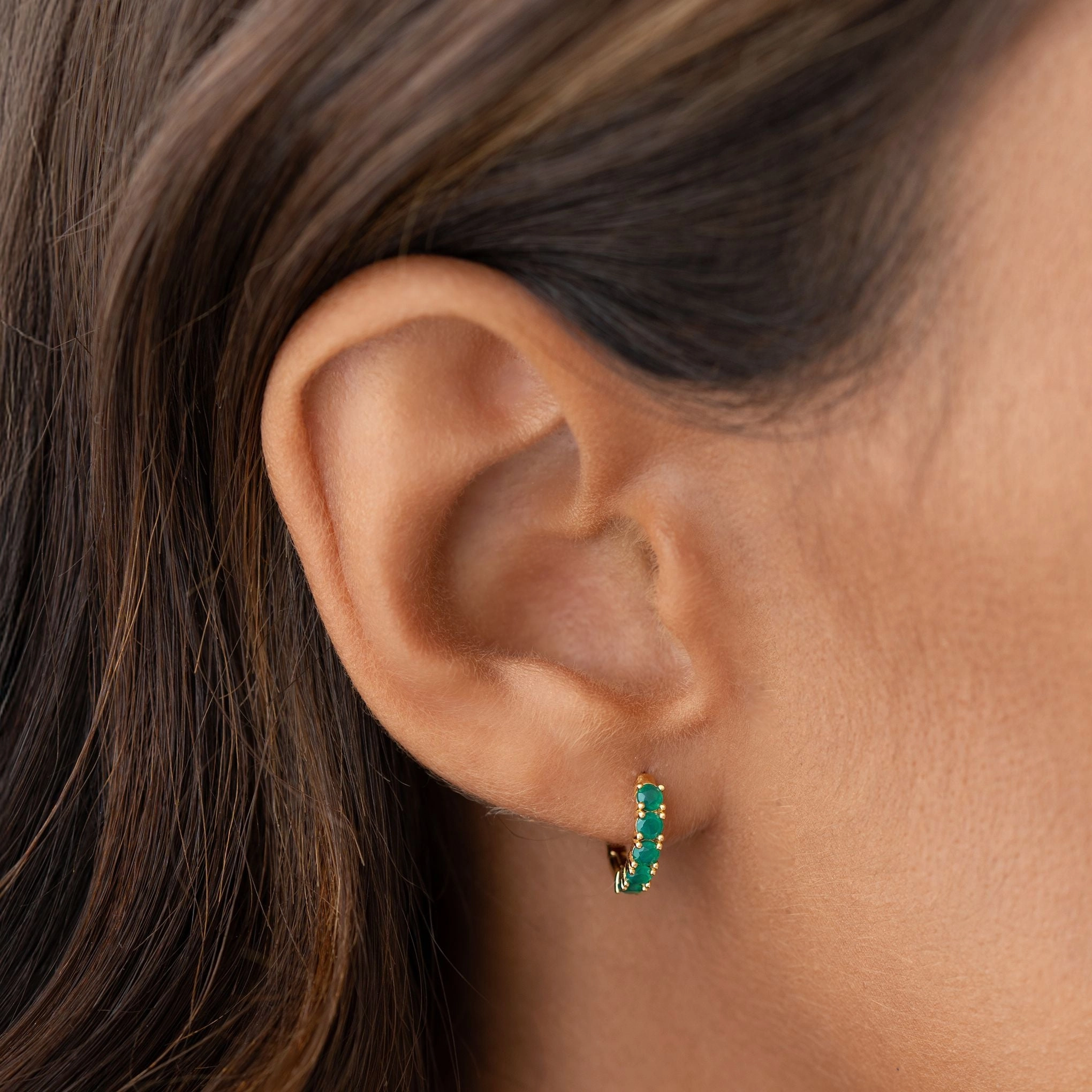 Glowing Details May Birthstone Huggie Earrings - Green Chalcedony