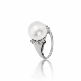 South Sea White Pearl Ring in White Gold with Diamonds - 12-13mm Minimalist Accent