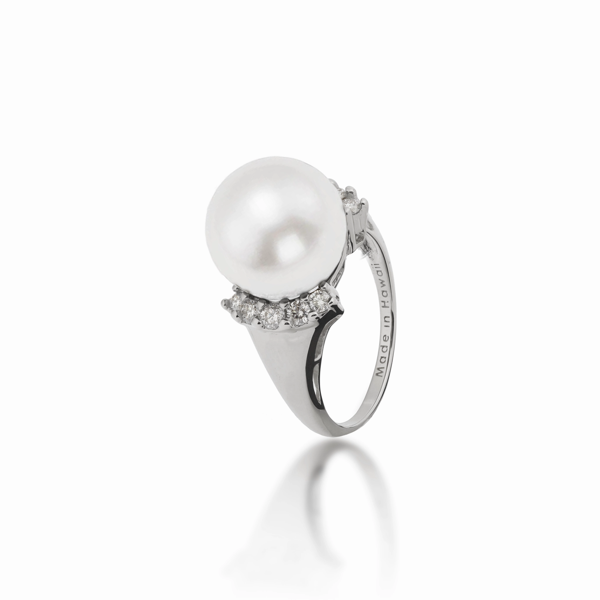 South Sea White Pearl Ring in White Gold with Diamonds - 12-13mm Photo Look