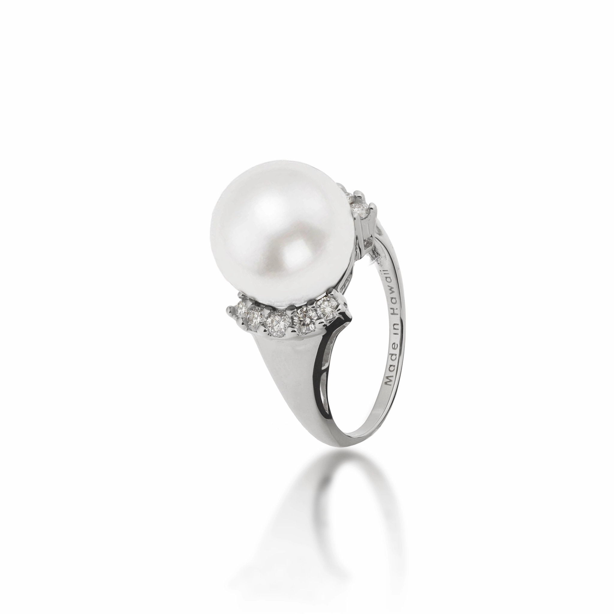Bold Moment Artisan Made South Sea White Pearl Ring in White Gold with Diamonds - 12-13mm