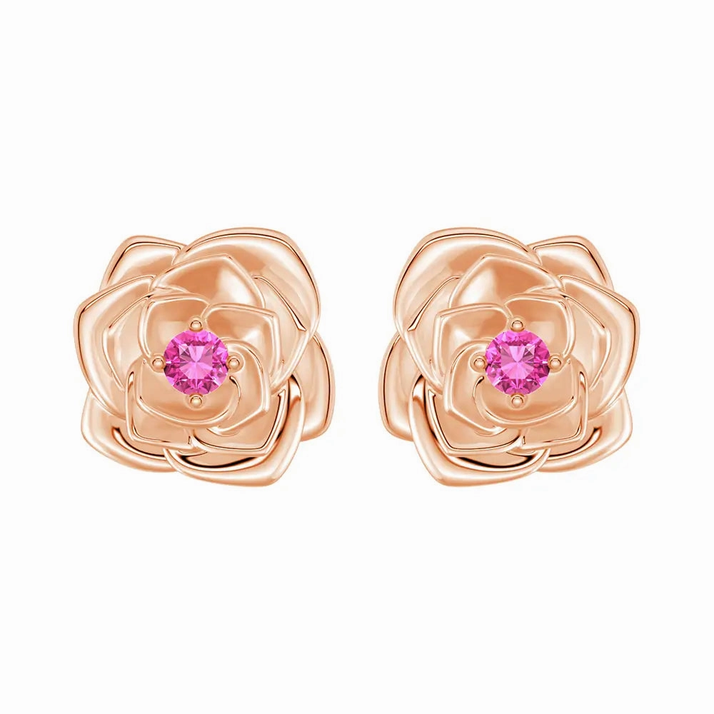 Premium Edge Trendy Spark "Radiant Hope" Rose Stud Earrings with Pink Sapphire