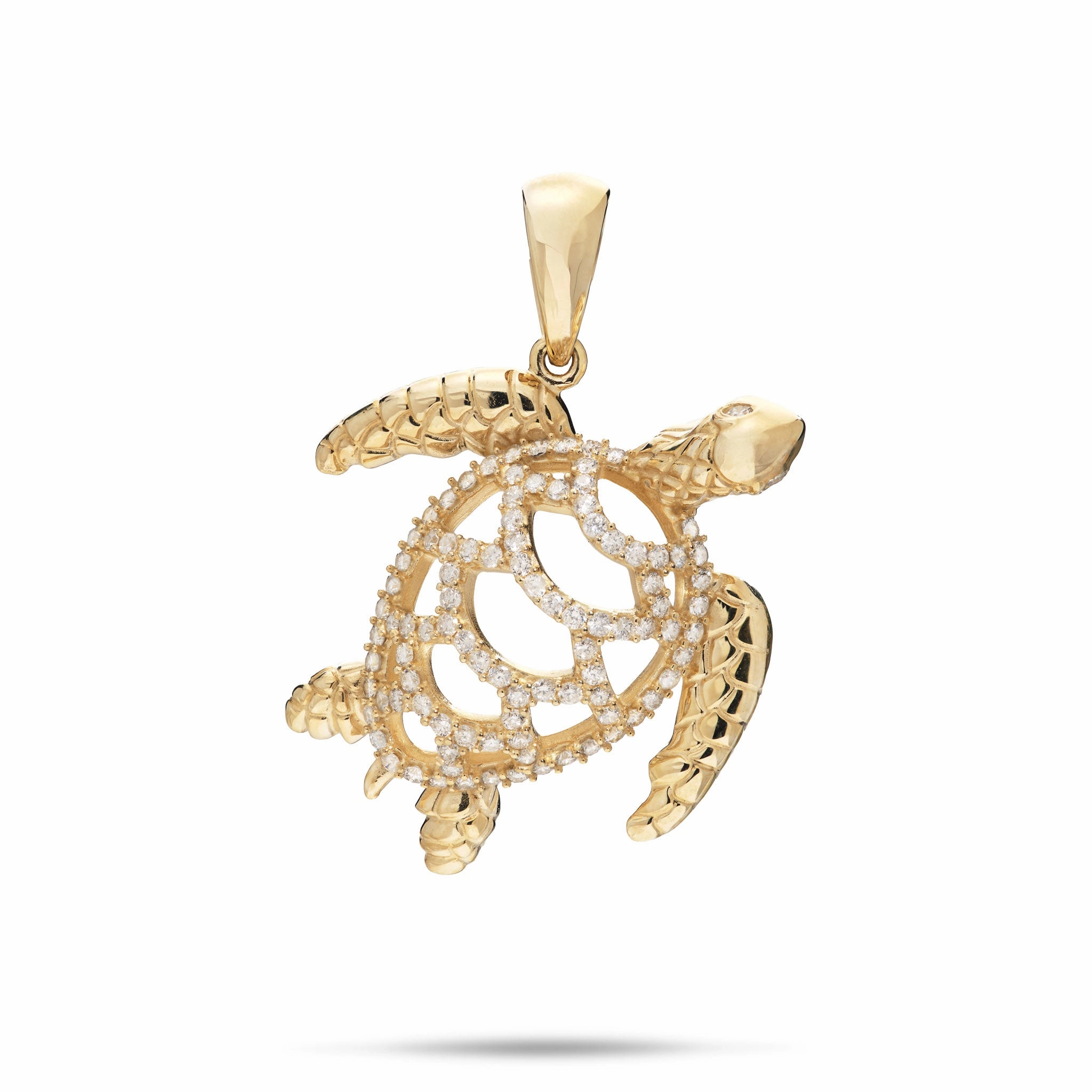 Honu Pendant in Gold with Diamonds - 28mm Ocean Breeze Handmade Jewelry