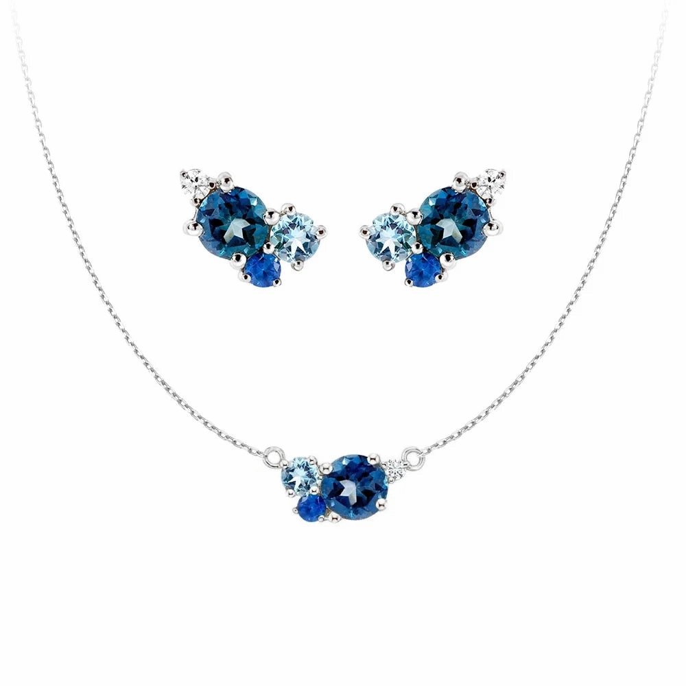 Ocean Breeze Cluster Necklace And Earrings Set Glamorous Gem