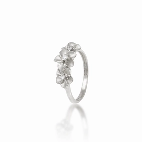 Nature Inspired Comfort Style Plumeria Ring in White Gold with Diamonds - 8mm