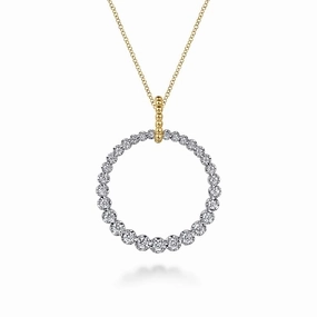 14K White and Yellow Gold Diamond Bujukan 30mm Drop Necklace Dazzling Finish Handmade Glam