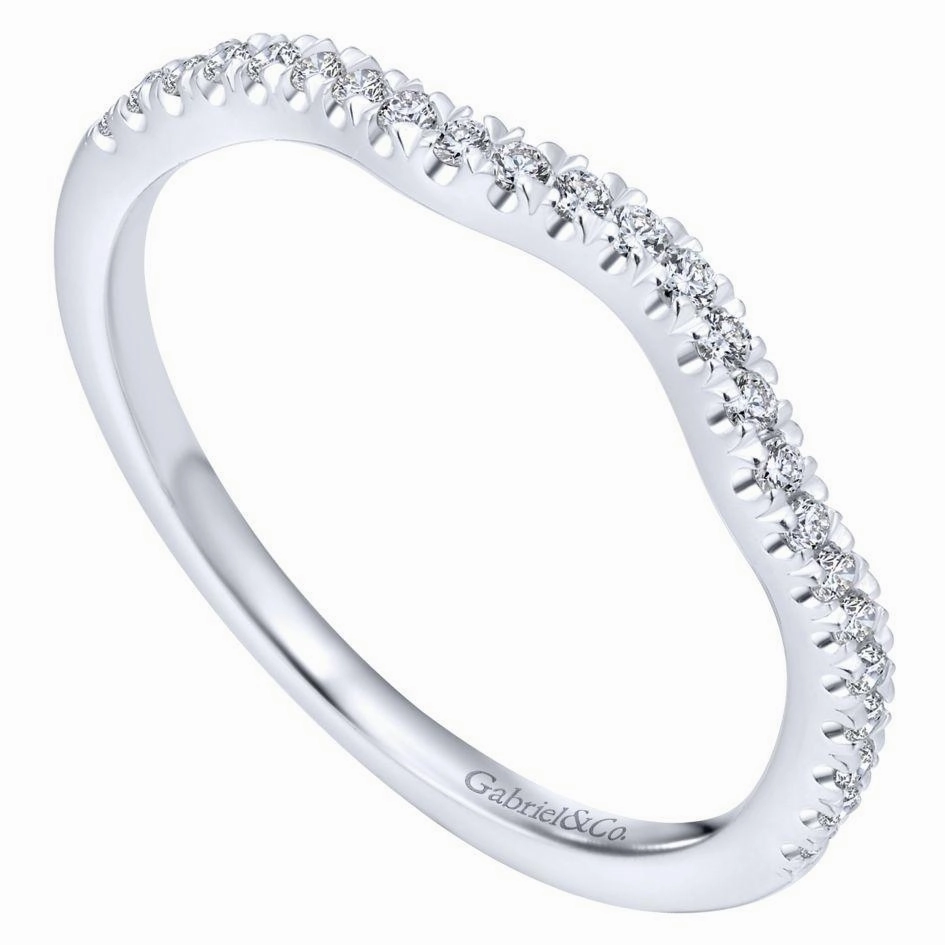 Refined Flair Premium product Curved Pave Diamond Wedding Band 14K White Gold 412B
