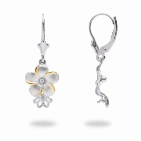 Pick A Pearl Plumeria Earrings in Sterling Silver with Cubic Zirconia Style Detail Minimal accessory