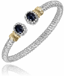 Precious Craft 14K Yellow Gold and Sterling Silver Diamond Bangle Bracelet