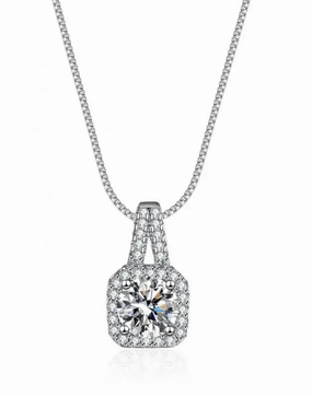 Enduring Shine Fashion Accent Square Halo Pendant Necklace | S925 | Moissanite