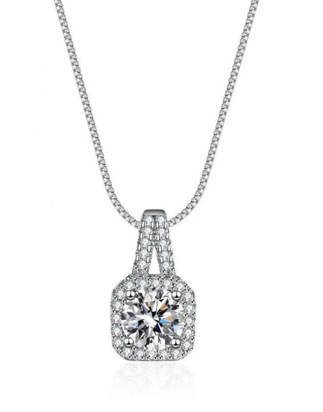 Enduring Shine Fashion Accent Square Halo Pendant Necklace | S925 | Moissanite