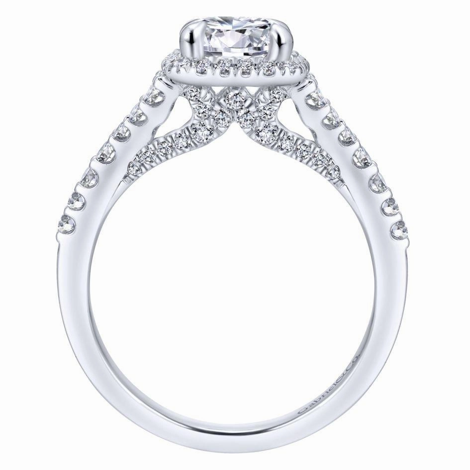 Stain Less Excellent Ornament Square Halo Round Diamond Ring 14K White Gold .56Cttw 360A