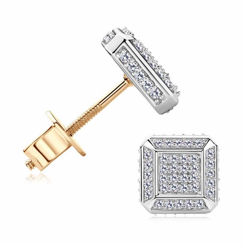 Comfortable Fit Trendy Accessory Square Stud Iced Out Earrings | Moissanite | 10K Gold