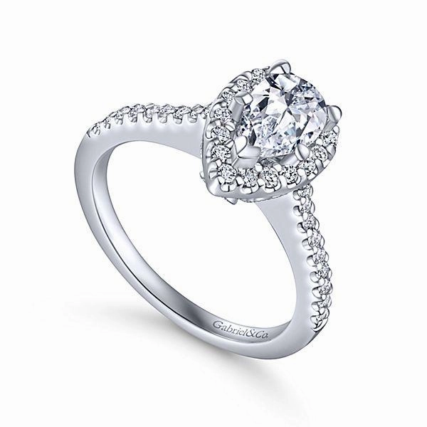 Minimalist Product Future Use Pear Shaped Halo Diamond Engagement Ring 14K White Gold 379A