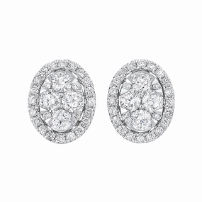 Starbright Diamond Oval Halo Cluster Stud Earrings Wedding guest Holiday Party