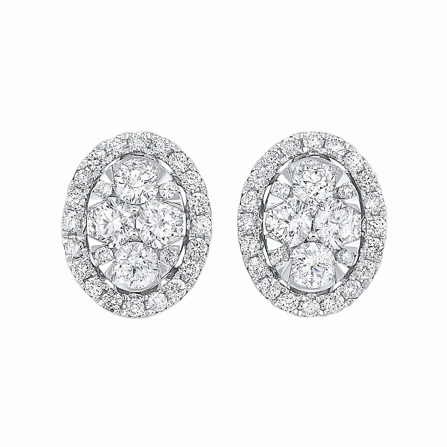 Starbright Diamond Oval Halo Cluster Stud Earrings Rectangular Adornment Creative Decoration