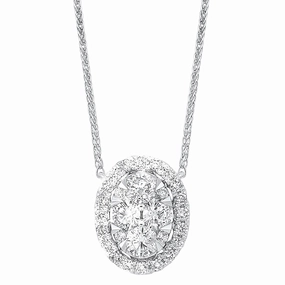 Dainty Spark Fashion Edge Starbright Oval Diamond Necklace 1/2 Cttw 14K White Gold