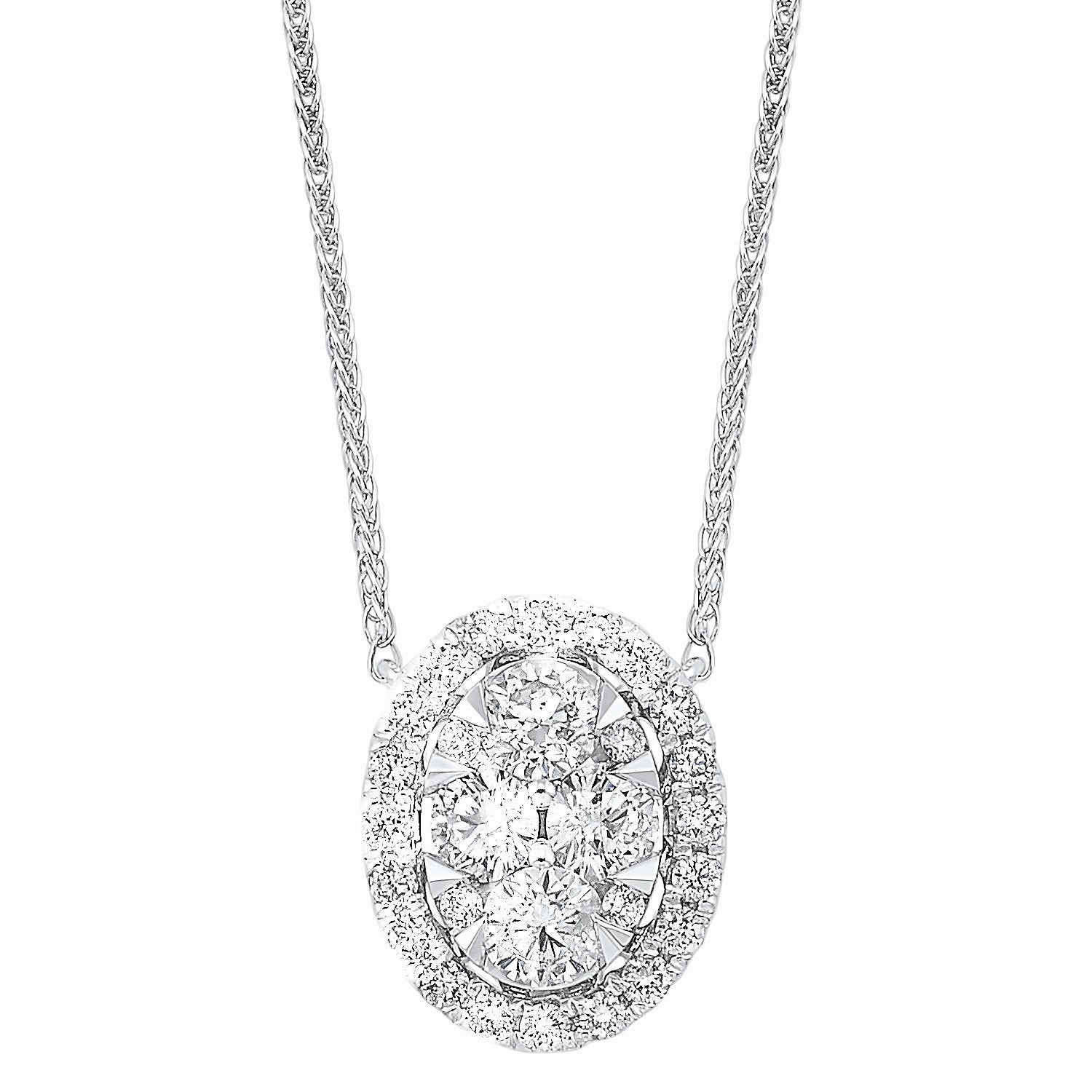 Dainty Spark Fashion Edge Starbright Oval Diamond Necklace 1/2 Cttw 14K White Gold