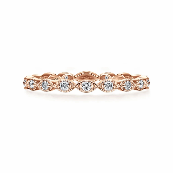 14K Rose Gold Marquise Station Diamond Stackable Ring Travel Friendly Classic Accent