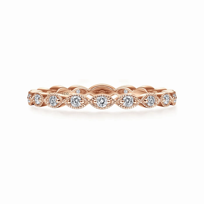 14K Rose Gold Marquise Station Diamond Stackable Ring Fashionable Sparkle Edgy Light