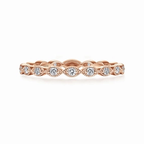 14K Rose Gold Marquise Station Diamond Stackable Ring Fashionable Sparkle Edgy Light