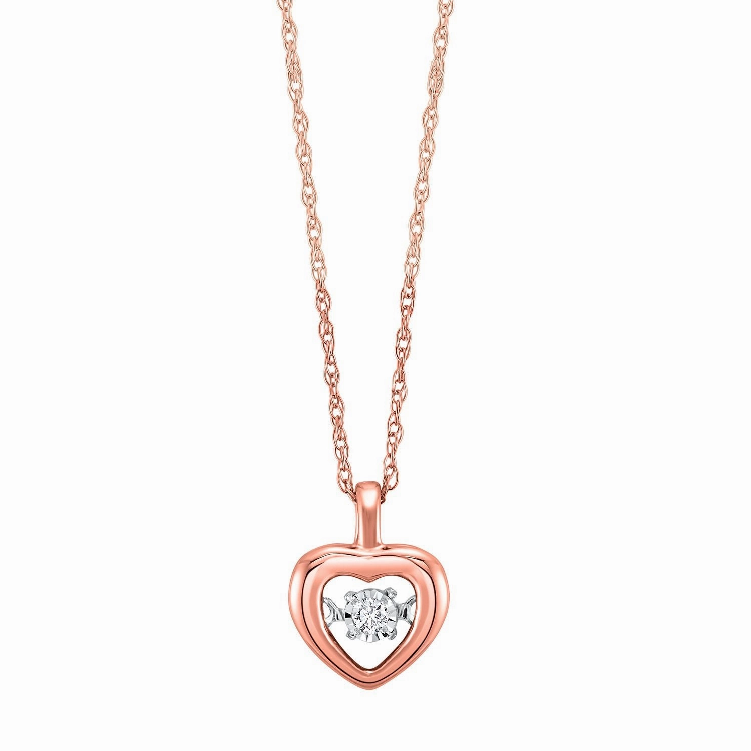 Detail Focus Heart Shaped Rhythm of Love Diamond Necklace 10K Rose Gold