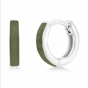 Sterling Silver 11mm Enamel Huggies - Sage Green Smooth Fit
