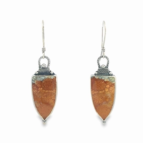 Charming Touch Daily Layer Sterling Silver and Agatized Fossil Coral Earrings