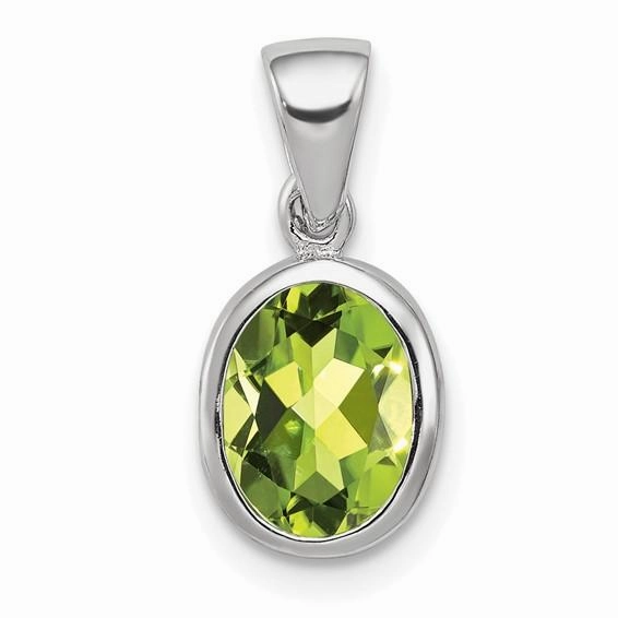 Chic pieces Luxury Impression Sterling Silver Bezel Set Peridot Pendant Necklace