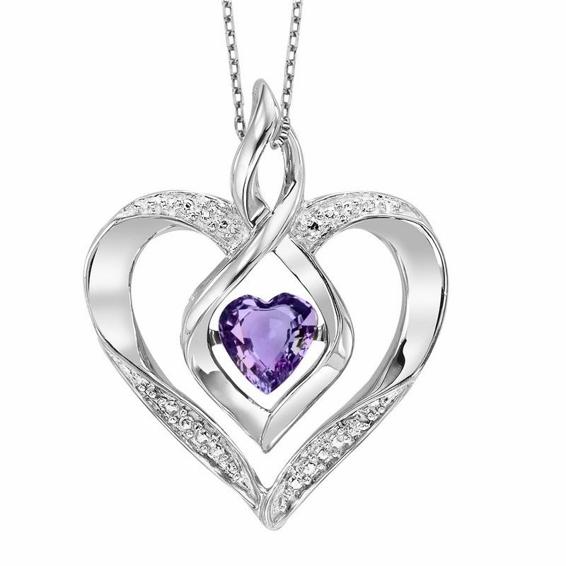 Timeless Detailing Sterling Silver Created Amethyst and Diamond Heart Shaped Rhythm of Love Necklace
