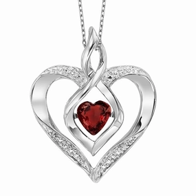 Sterling Silver Created Ruby and Diamond Heart Shaped Necklace Gift Moment Shine And Style