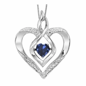Unique Vibe Sterling Silver Created Sapphire and Heart Shaped Necklace