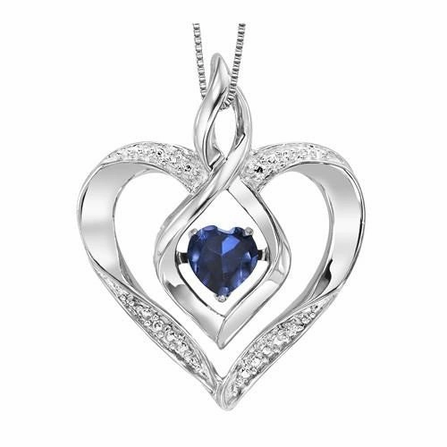 Rich Texture Ethereal Vibe Sterling Silver Created Sapphire and Heart Shaped Necklace