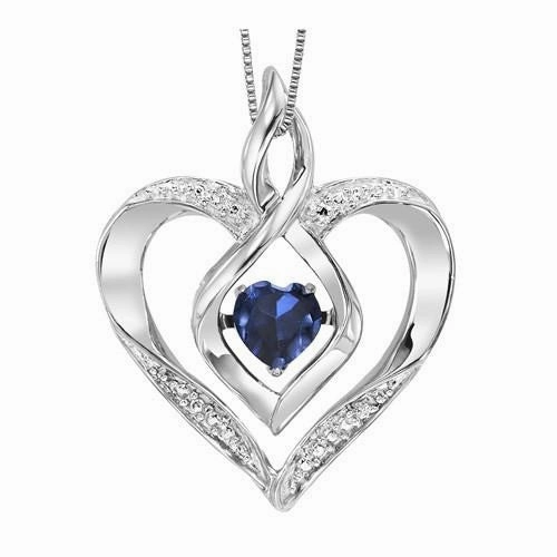 Unique Vibe Sterling Silver Created Sapphire and Heart Shaped Necklace