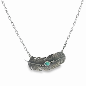 Sterling Silver Feather Necklace with Turquoise Stone Everyday Edge Elegant Jewelry