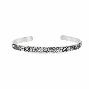 Versatile Design Formal Set Sterling Silver Hand Stamped Floral Cuff Bracelet