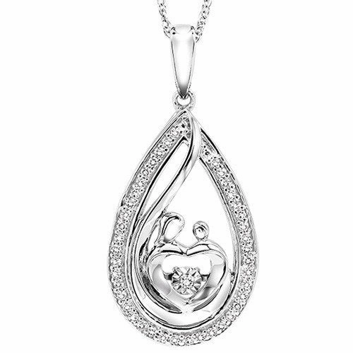 Finest Form Sterling Silver Mother and Child Diamond Rhythm of Love Necklace
