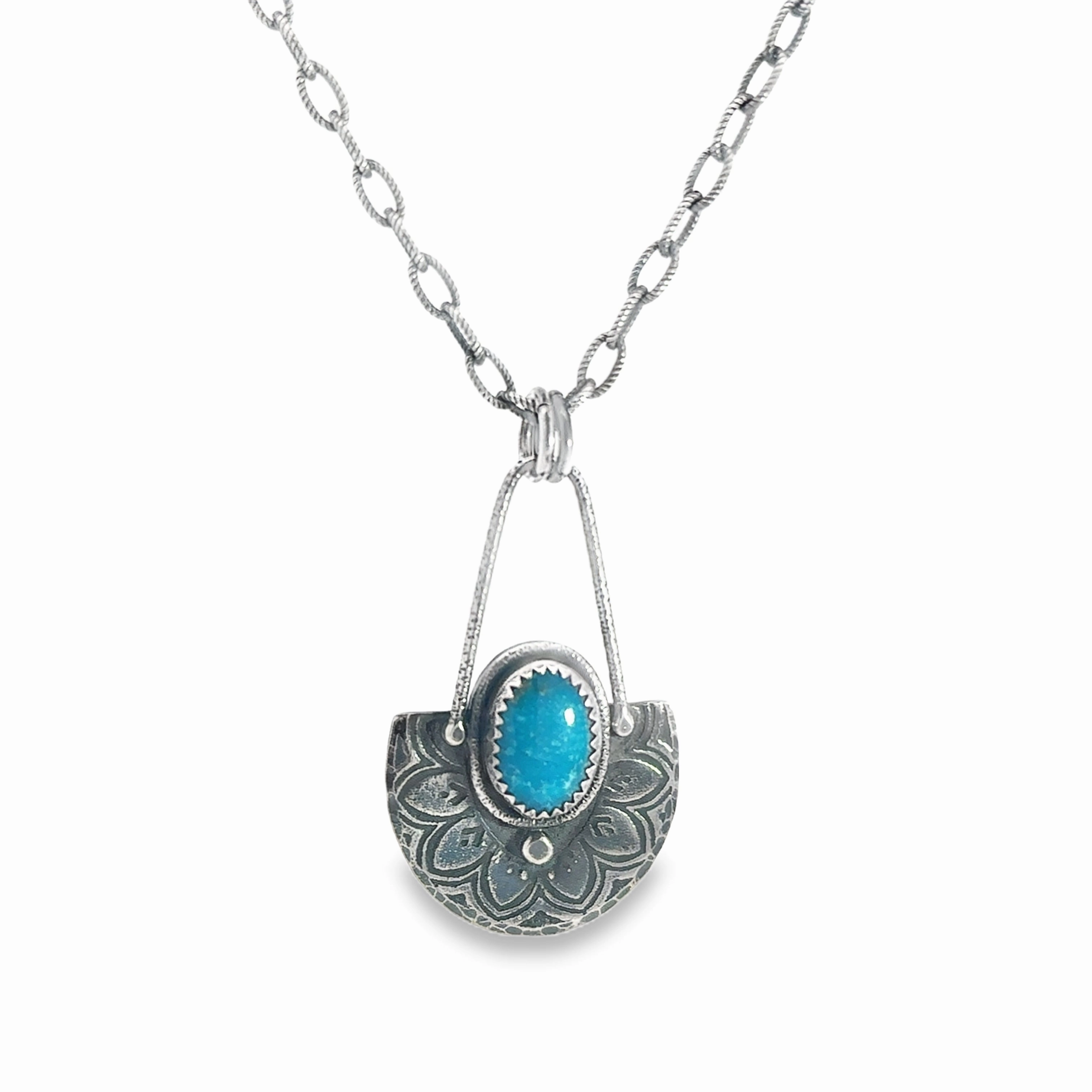 Simple Touch Minimal Piece Sterling Silver Necklace with Kingman Turquoise Stone